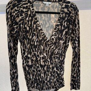 CAbi Black and Tan Animal Print Top